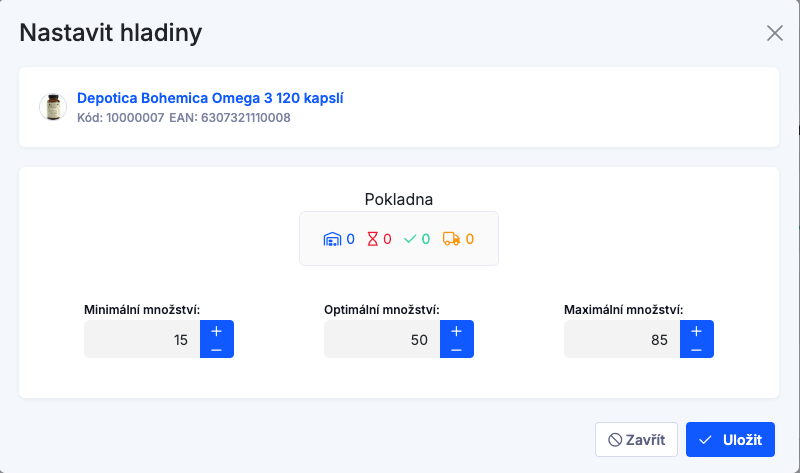 Hlídání hladin skladů - minimum, optimum, maximum